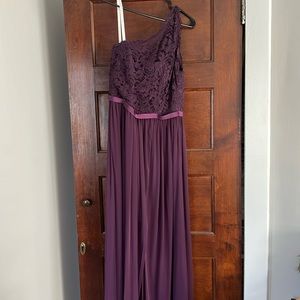David’s Bridal One Shoulder Long Lace Bridesmaid Dress in Plum Purple